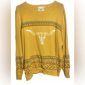 Size XL- Cotton & RYE Mustard Sweater with Bull Design
